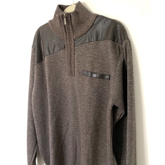True Rock Brown Quarter Zip Sweater Long Sleeve Cotton Blend Knit Menswear Sz XL - Picture 4 of 10